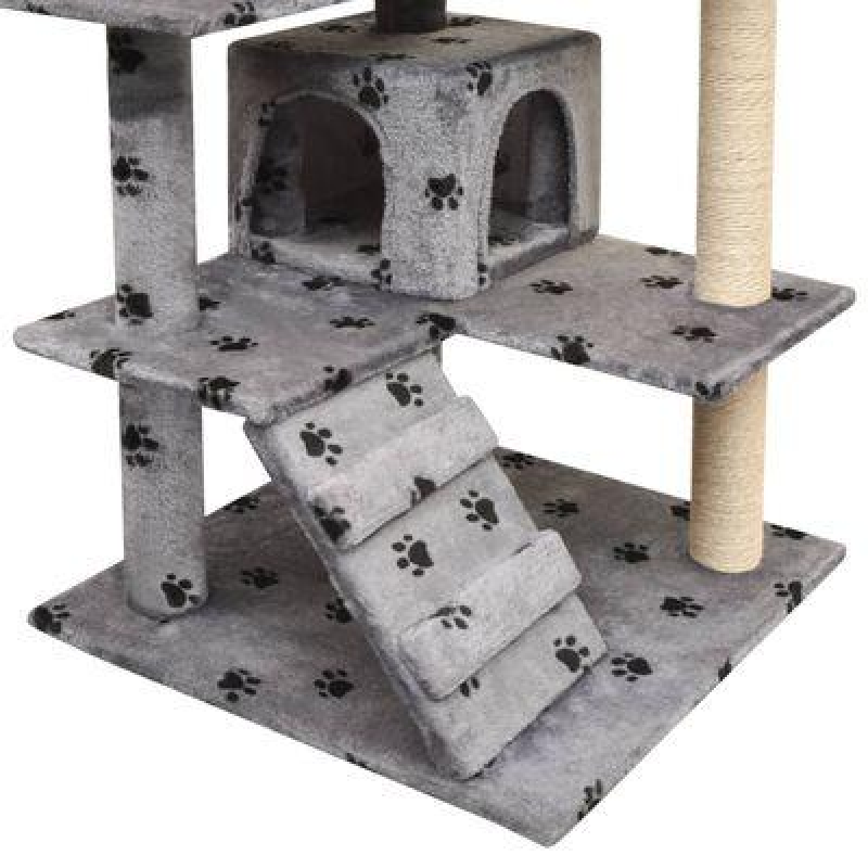 VidaXL Котяча дряпка, 125 см, сіра з малюнком котячої лапи